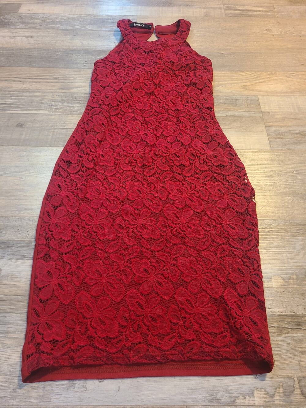 Sunnylady small women's red halter neck floral lace overlay dress
